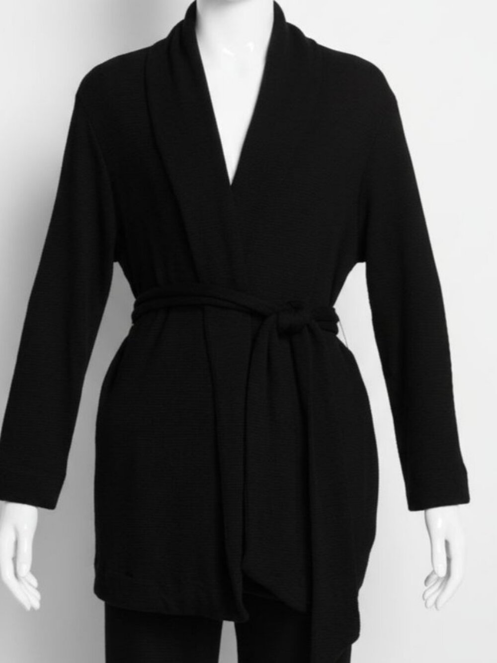 Leset Women's Black Knit Sleepwear Cardigan Willow Self Tie Robe Top Size S